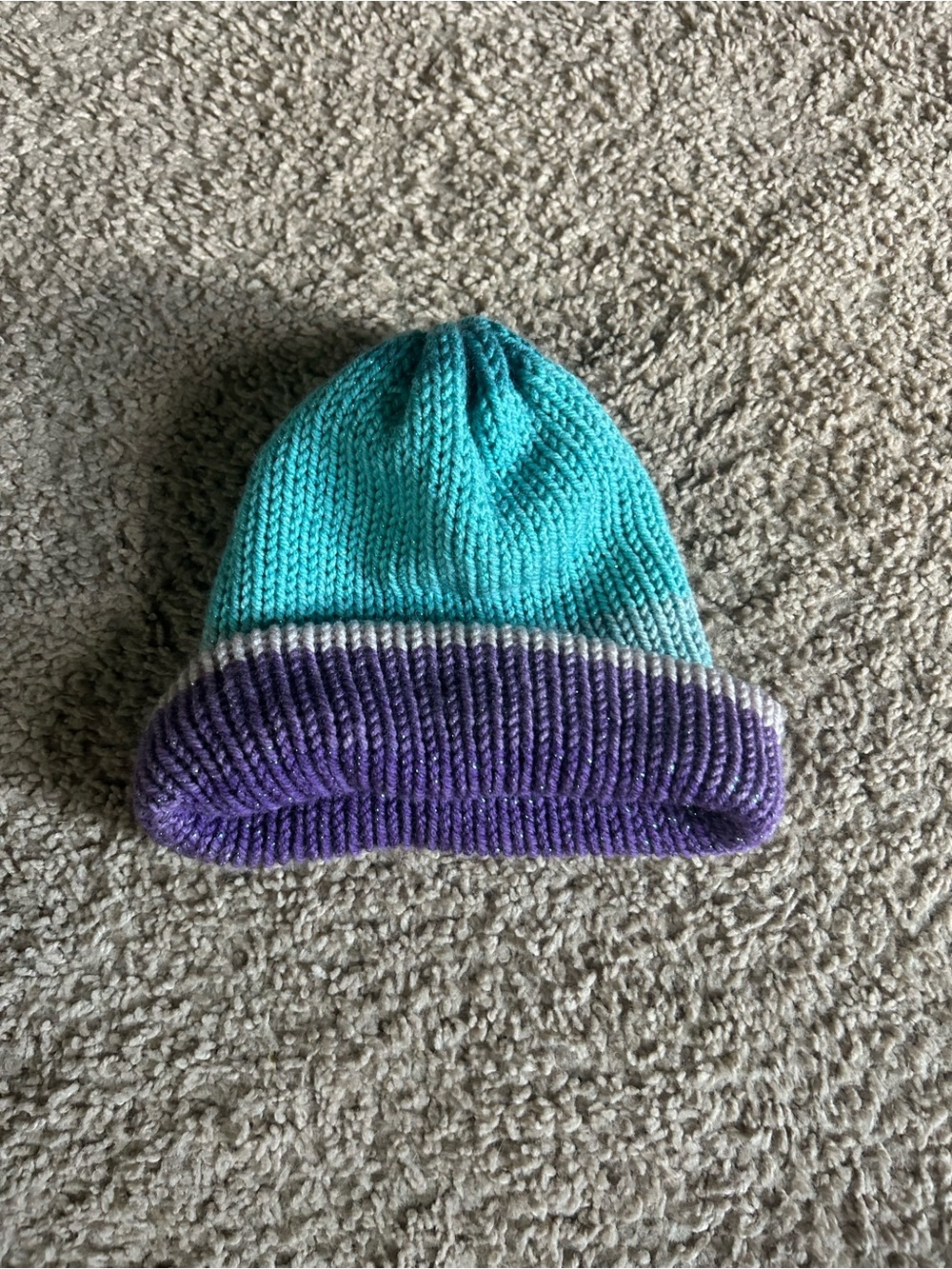 Reversible Teal and Purple Beanie - Cozy Winter Hat